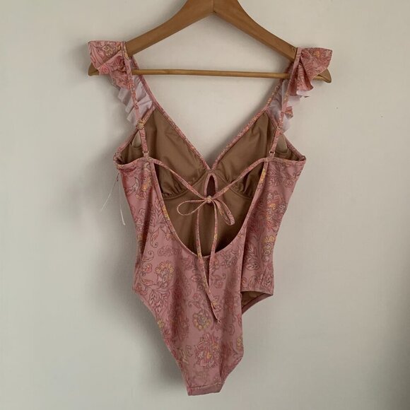 Joe Fresh x Roxy Earle Floral Ruffle One Piece Swimsuit Pink Sz S - Picture 3 of 7